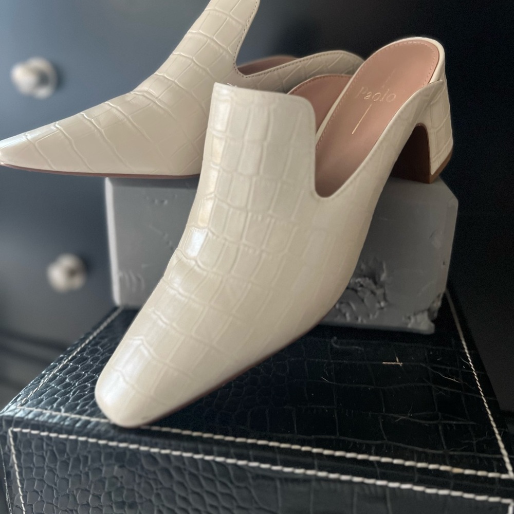 Paolo Croc-Embossed Cream Mules